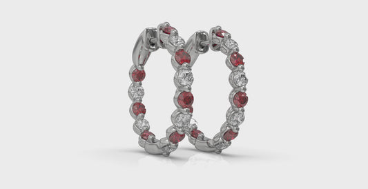 Inside Out Diamond and Ruby  Hoop Earrings
