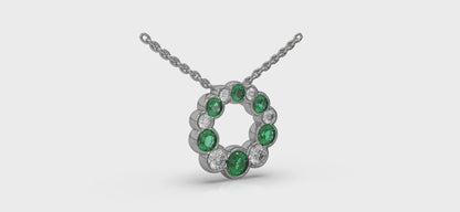 Diamond and Emerald Circle Bezel Pendant