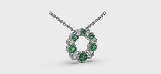 Diamond and Emerald Circle Bezel Pendant