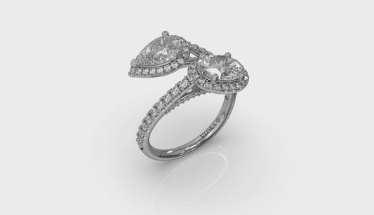 Oval and Pear Halo Toi et Moi Engagement Ring