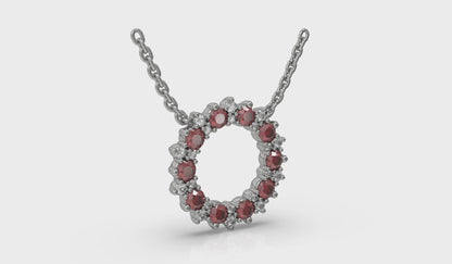 Diamond and Ruby Open Starburst Circle Pendant Necklace