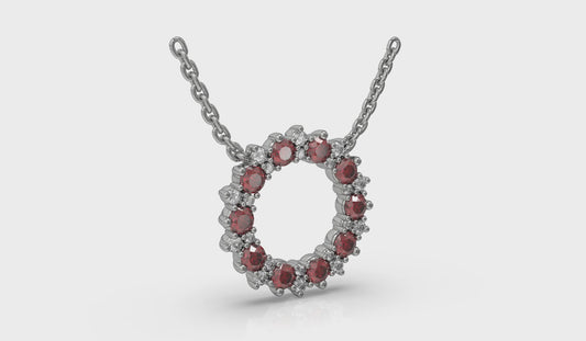 Diamond and Ruby Open Starburst Circle Pendant Necklace