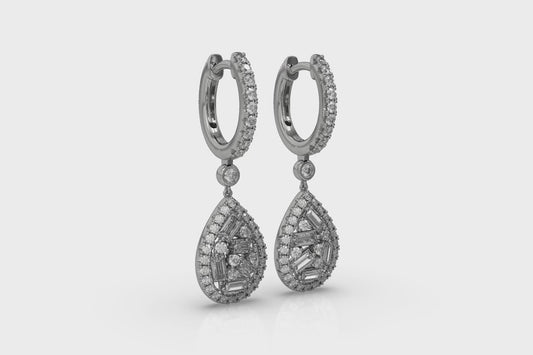 Multi Diamond Tear Drop Baguette Earrings