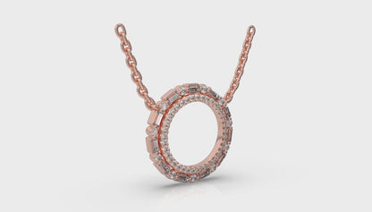 Diamond Baguette Double Open Circle Pendant Necklace