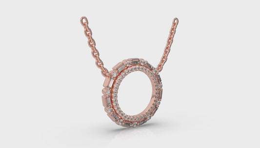 Diamond Baguette Double Open Circle Pendant Necklace