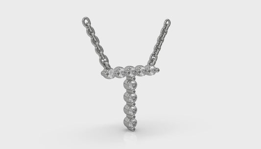 Diamond Alphabet Pendant Necklace, T