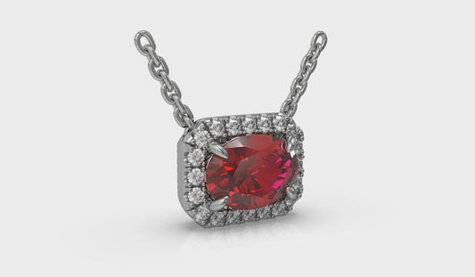 Diamond Cushion Halo and Oval Ruby Necklace