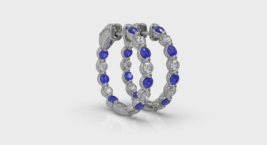 Inside Out Diamond and Blue Sapphire  Hoop Earrings