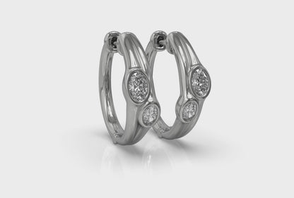 Oval Shaped Diamond Bezel‑Set Two‑Stone Huggies
