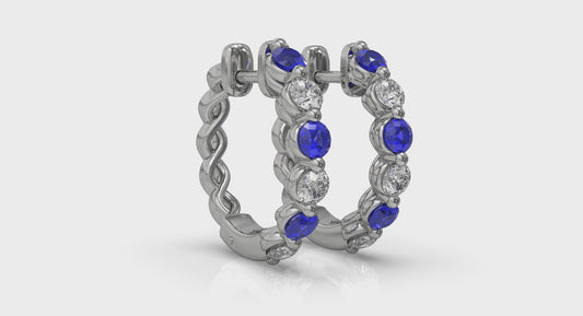 Diamond and Blue Sapphire Twist Hoop Earrings