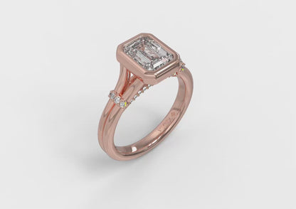 Diamond Accent Bezel Emerald Cut Engagement Ring