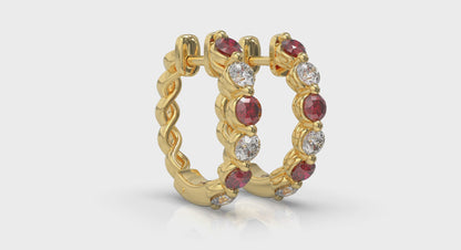 Diamond and Ruby Twist Hoop Earrings