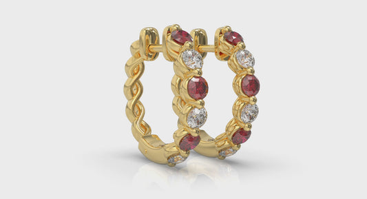 Diamond and Ruby Twist Hoop Earrings