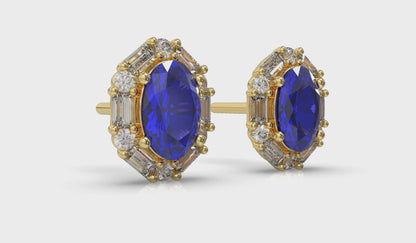 Oval Sapphire and Diamond Baguette Earrings