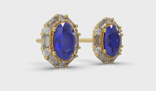 Oval Sapphire and Diamond Baguette Earrings