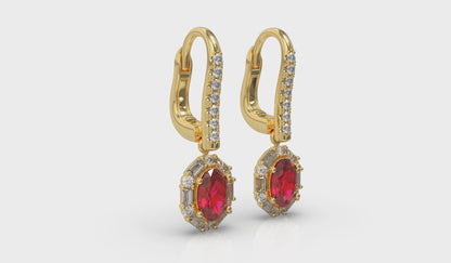 Oval Ruby and Diamond Baguette Earrings