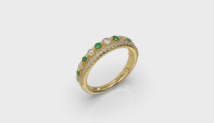 Diamond and Emerald Two Row Ring