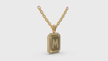 Diamond Medallion Alphabet Pendant Link Necklace, M