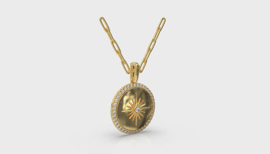 Center Starburst Diamond and Bezel Pendant Necklace