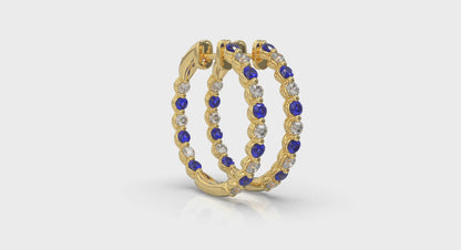 Inside Out Diamond and Blue Sapphire  Hoop Earrings