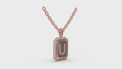 Diamond Medallion Alphabet Pendant Link Necklace, U