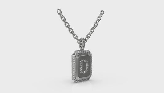 Diamond Medallion Alphabet Pendant Link Necklace, D
