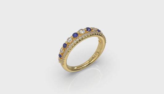 Diamond and Blue Sapphire Two Row Ring
