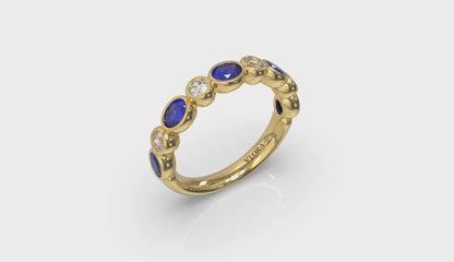 Oval and Round Bezel Set Diamond and Sapphire Ring