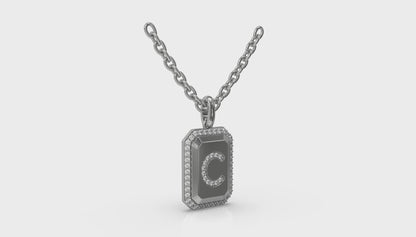 Diamond Medallion Alphabet Pendant Link Necklace, C