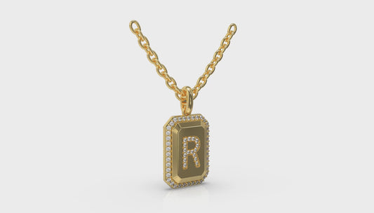 Diamond Medallion Alphabet Pendant Link Necklace, R