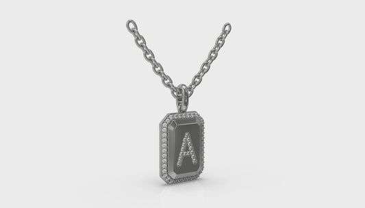 Diamond Medallion Alphabet Pendant Link Necklace, A