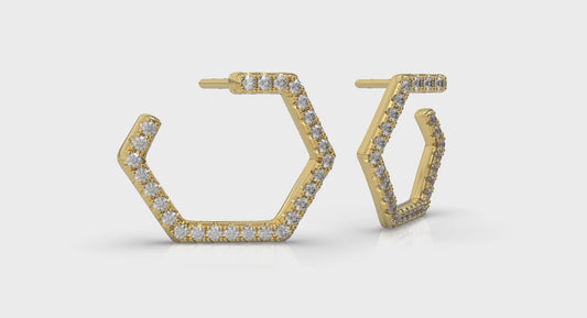Diamond Forward-Facing Honeycomb Open Hoop Earrings