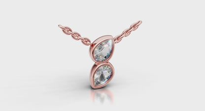 Pear Shaped Diamond Bezel‑Set Two‑Stone Sculpted Necklace