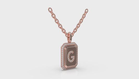 Diamond Medallion Alphabet Pendant Link Necklace, G