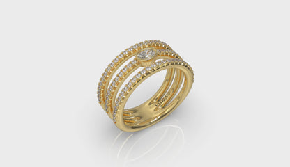 Diamond Open Three Row and Oval Centerstone Ring
