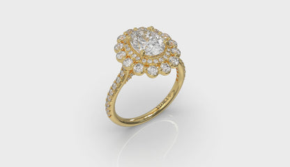 Floral Double Halo Oval Engagement Ring