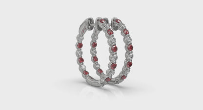 Inside Out Diamond and Ruby  Hoop Earrings