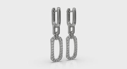 Diamond North South Open Oval Pendant Link Earrings