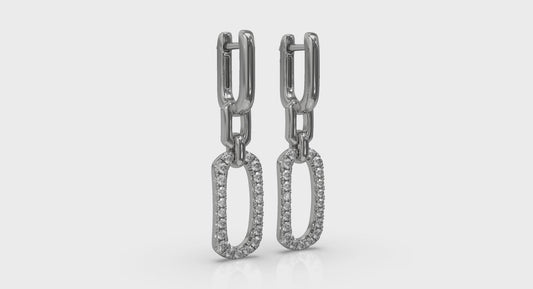 Diamond North South Open Oval Pendant Link Earrings