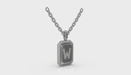 Diamond Medallion Alphabet Pendant Link Necklace, W