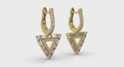 Diamond Baguette Double Trinity Huggie Earrings