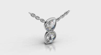 Pear Shaped Diamond Bezel‑Set Two‑Stone Sculpted Necklace