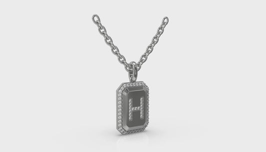 Diamond Medallion Alphabet Pendant Link Necklace, H