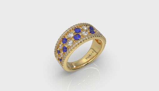 Diamond and Blue Sapphire Cluster Statement Ring