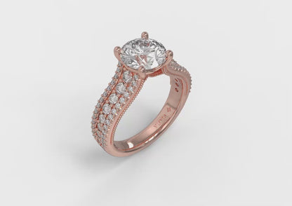 Bold Cathedral Round Diamond Engagement Ring