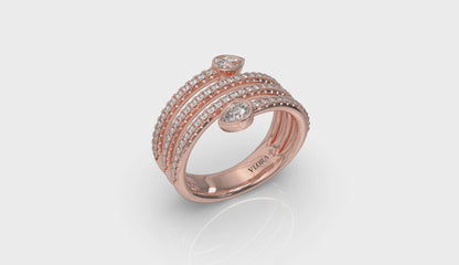 Diamond Three Row Diamond Pear Wrap Ring