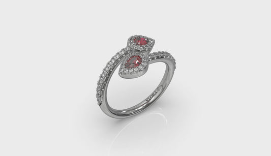 Diamond Wrapped Pear Ruby Ring