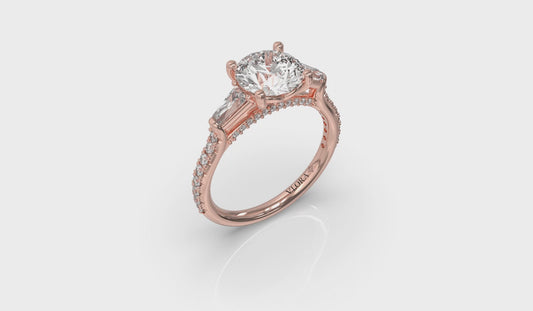 Crescendo Three Stone Engagement Ring with Diamond Band