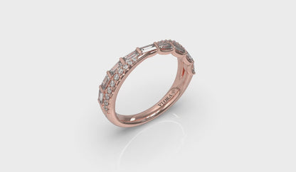 Crossed Baguette and Round Stackable Band