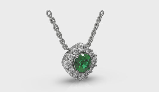 Diamond Halo and Round Emerald Center Pendant